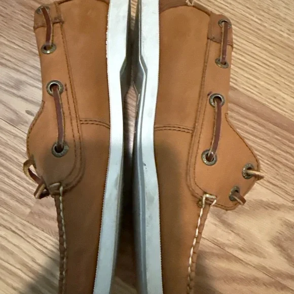 L.L.Bean Boat Shoes Womens 6W Wide Tan Leather Lace Up Moc Toe Loafers - Picture 4 of 10